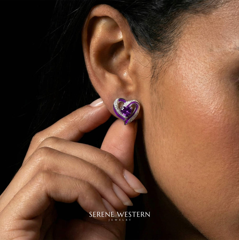 Passion Heart Earrings - Amethyst