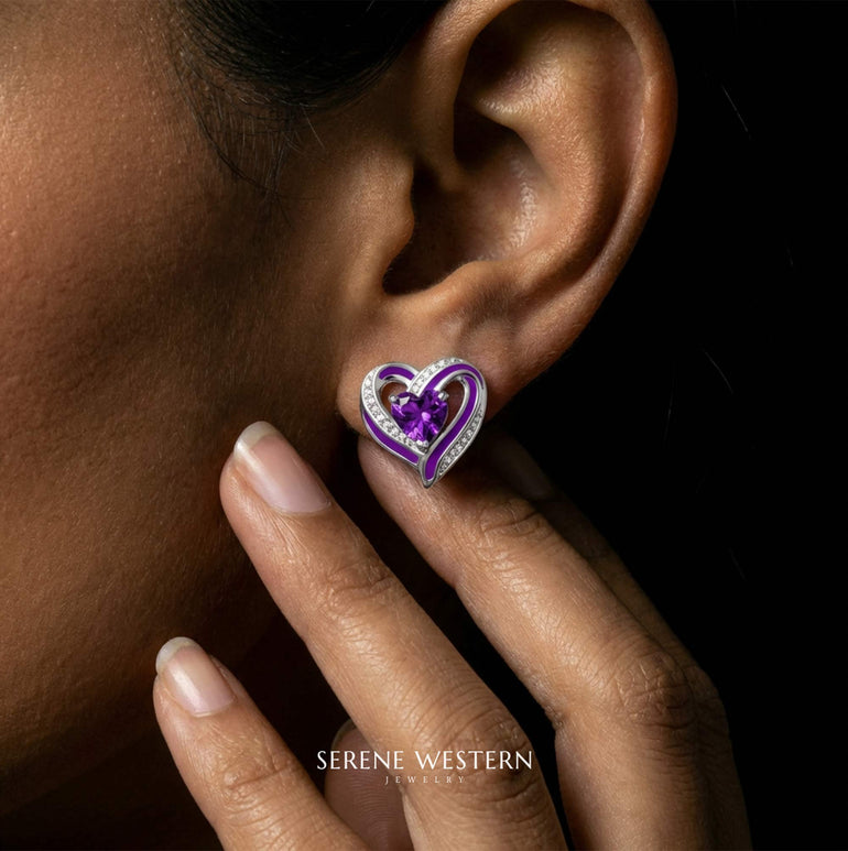 Passion Heart Earrings - Amethyst