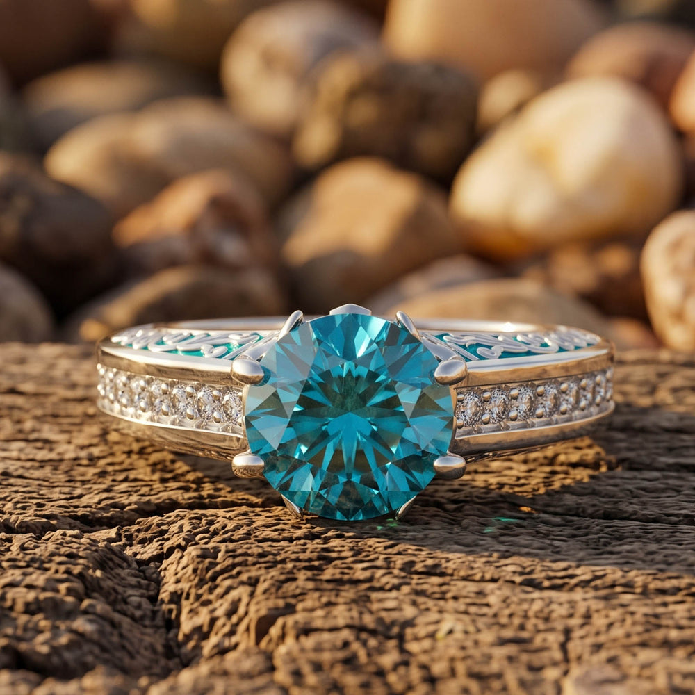 Antler Bloom Ring - Aquamarine aquamarine western ring front close-up - Serene Western