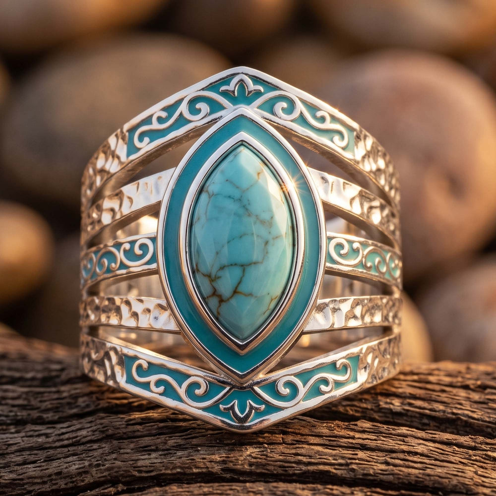 Saddlery Ring - Turquoise front view - Serene Western