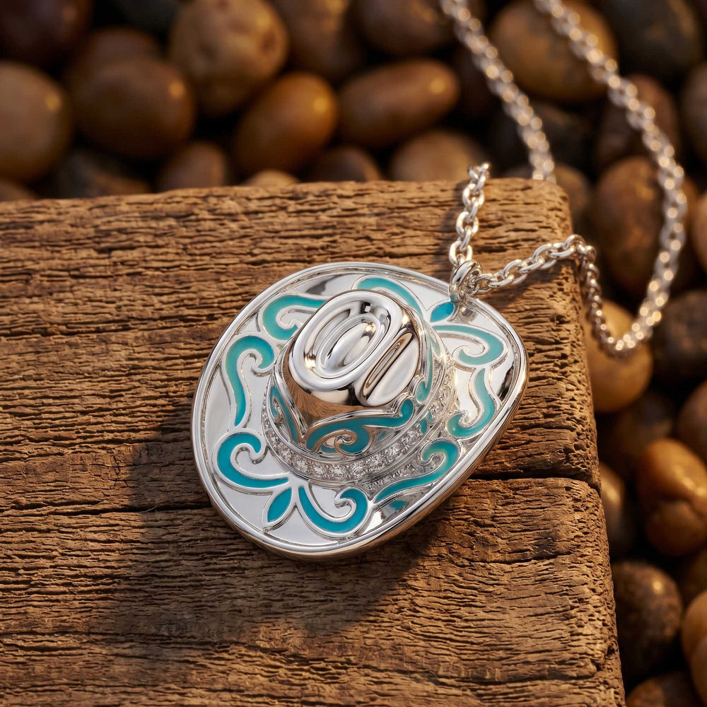 Rodeo Hat Necklace - Moissanite western necklace pendant detail - Serene Western