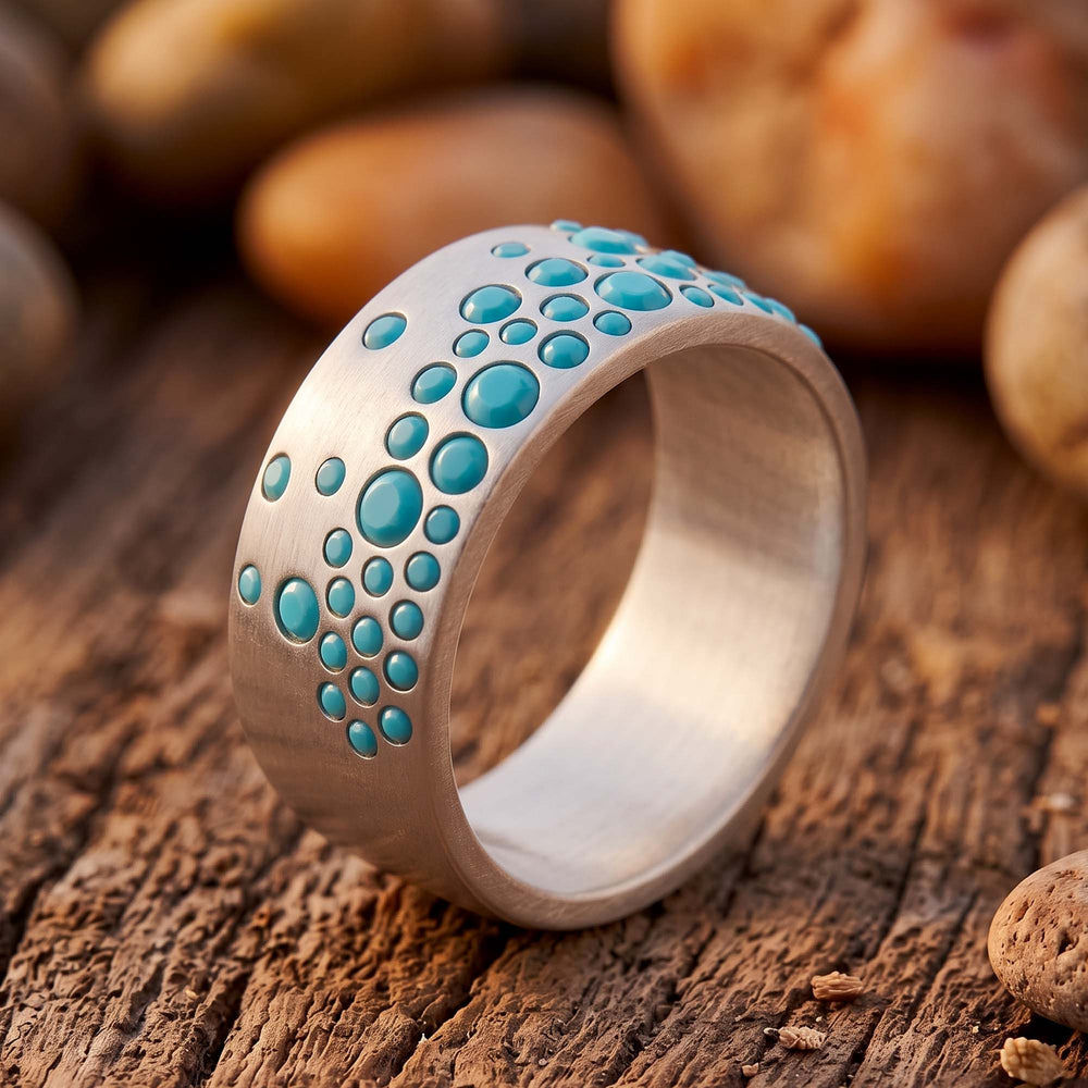 Nebula Drop Ring - Turquoise angled side view - Serene Western