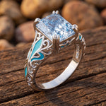 Scrollbound Ring - Aquamarine angled side view - Serene Western thumbnail