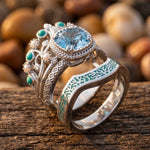 Calico Keepsake Ring - Aquamarine angled side view - Serene Western - aquamarine center with pearl and turquoise accents thumbnail