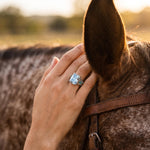 Scrollbound Ring - Aquamarine styled on model - Serene Western thumbnail