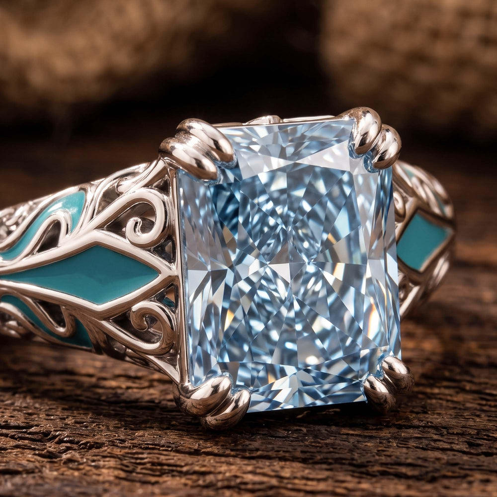 Scrollbound Ring - Aquamarine scrollwork and enamel detail - Serene Western