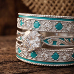 Frontier Current Ring - Moissanite turquoise enamel and silver scrollwork detail - Serene Western thumbnail