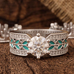 Saguaro Trail Ring Set - Moissanite cactus and cowboy boot silver detail - Serene Western thumbnail