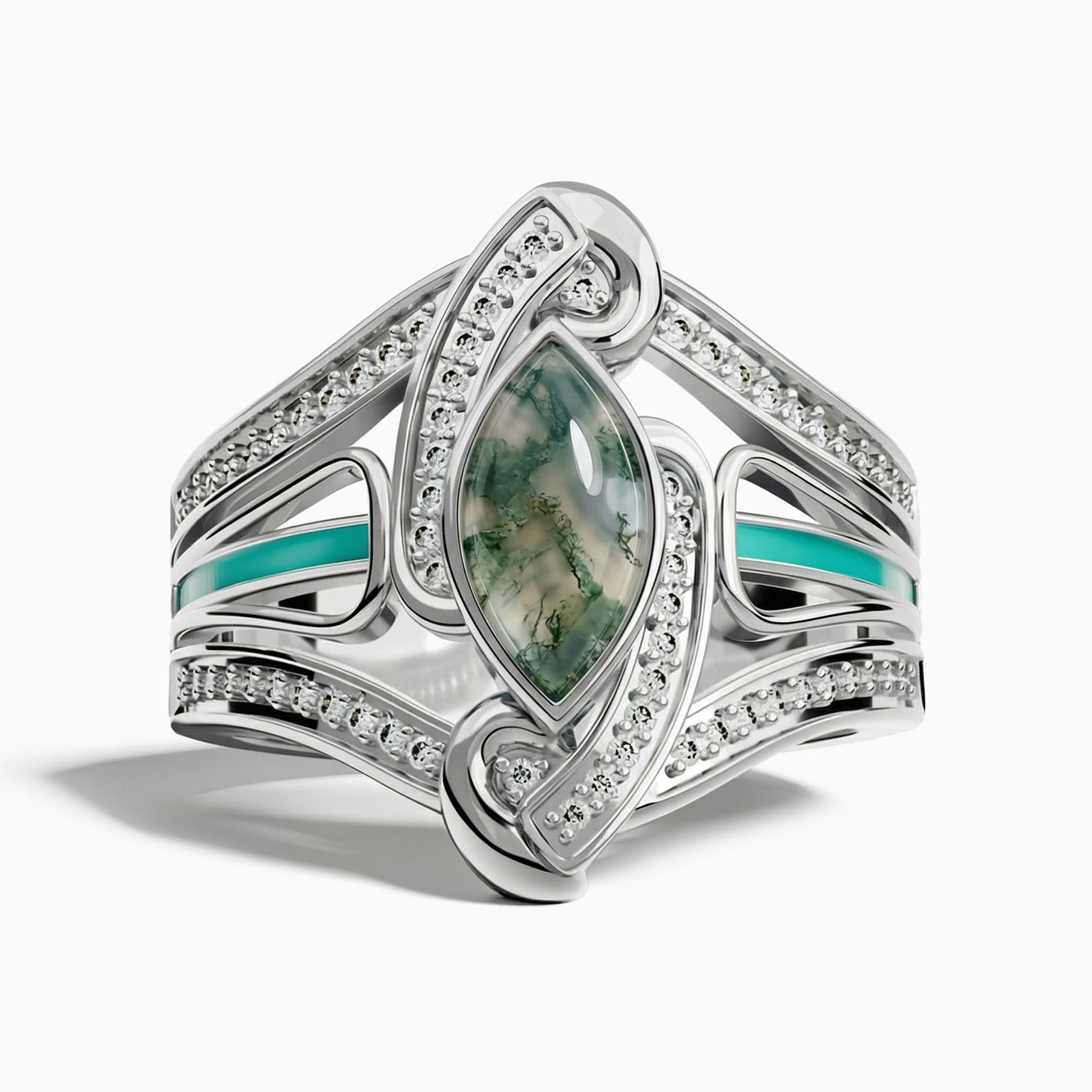 Cyclone Boomerang Ring - Moss Agate