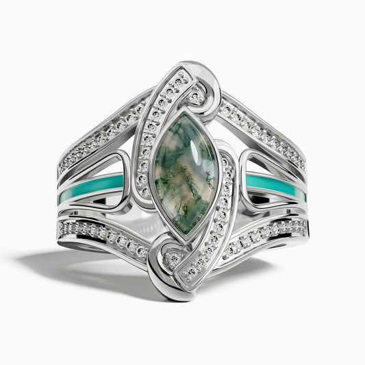 Cyclone Boomerang Ring - Moss Agate