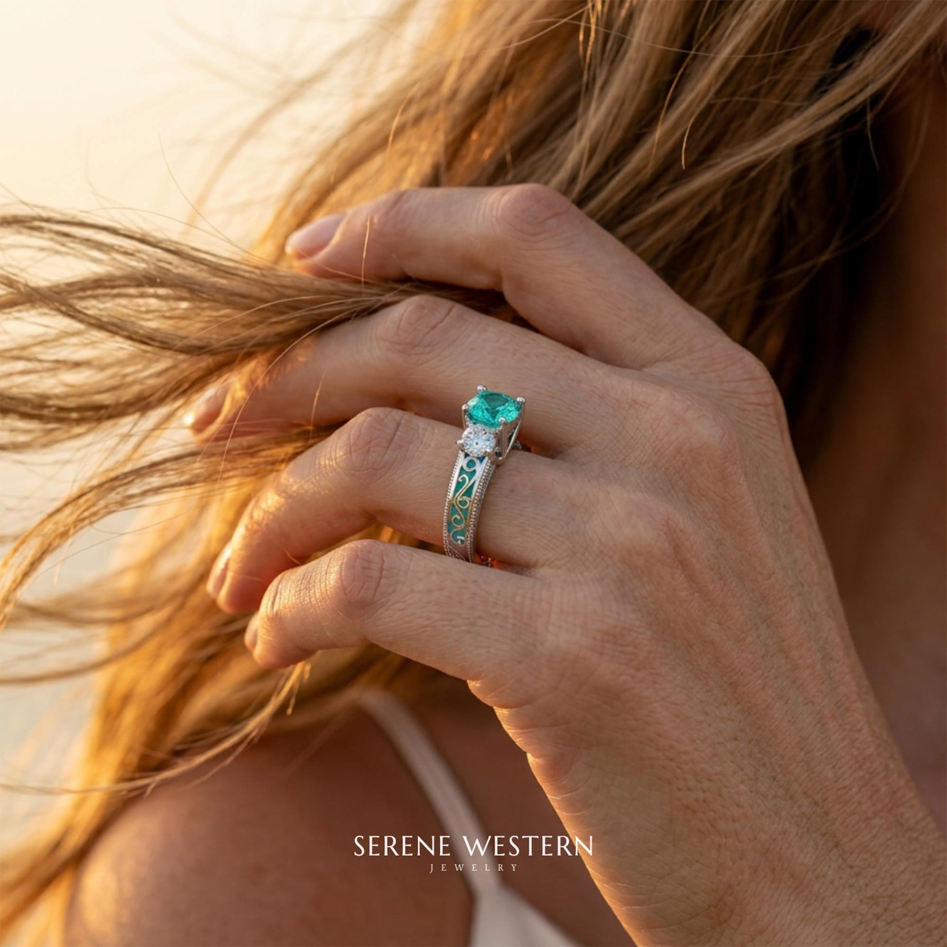 Century Romance-ring - Akvamarin