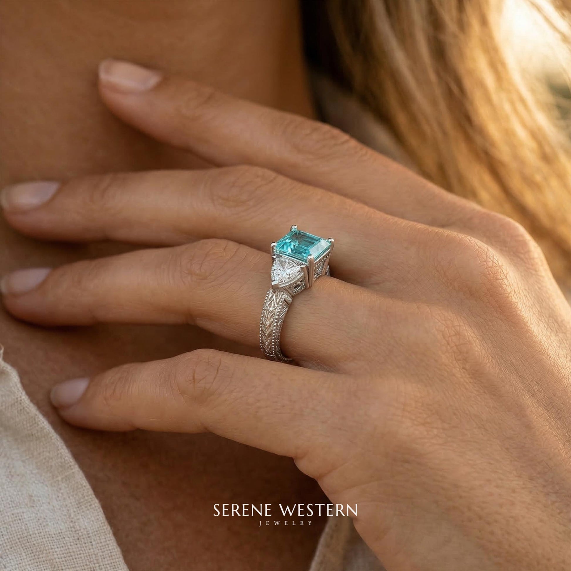 Tidal Embrace-ring - Akvamarin