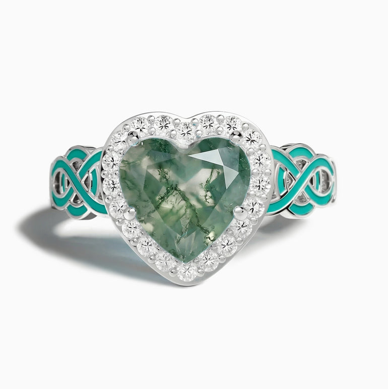 Ocean Heart Ring - Moss Agate