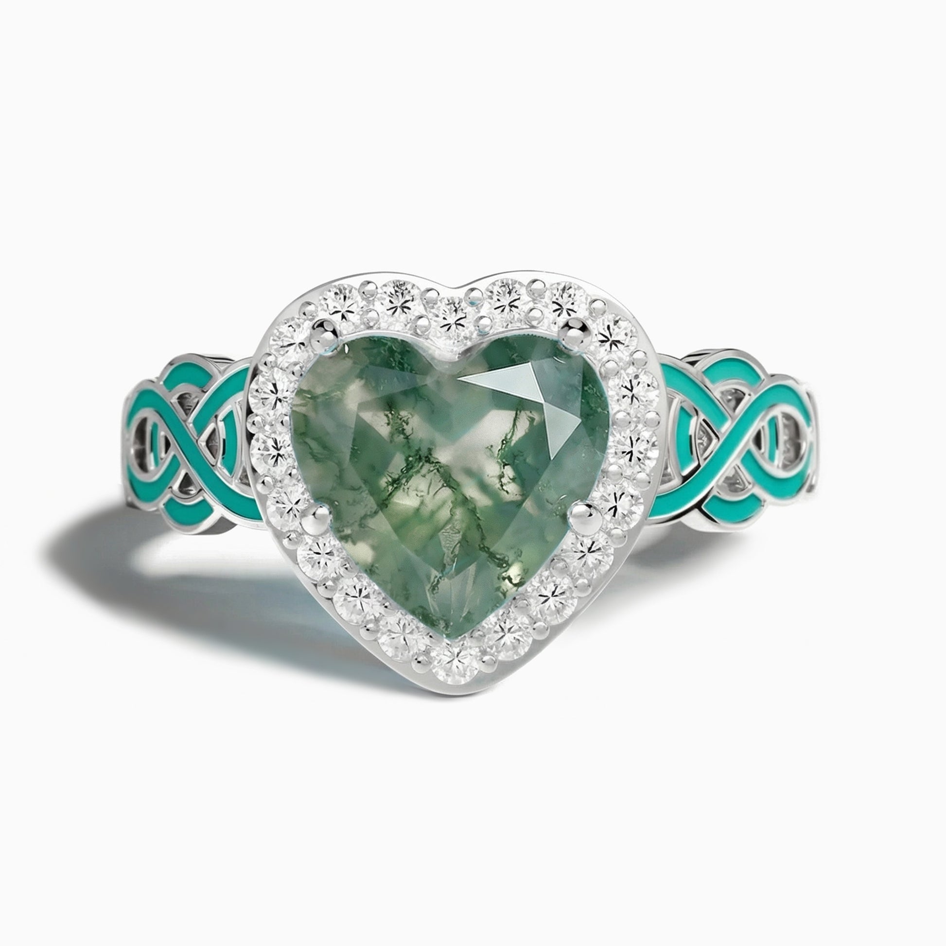 Ocean Heart Ring - Moss Agate