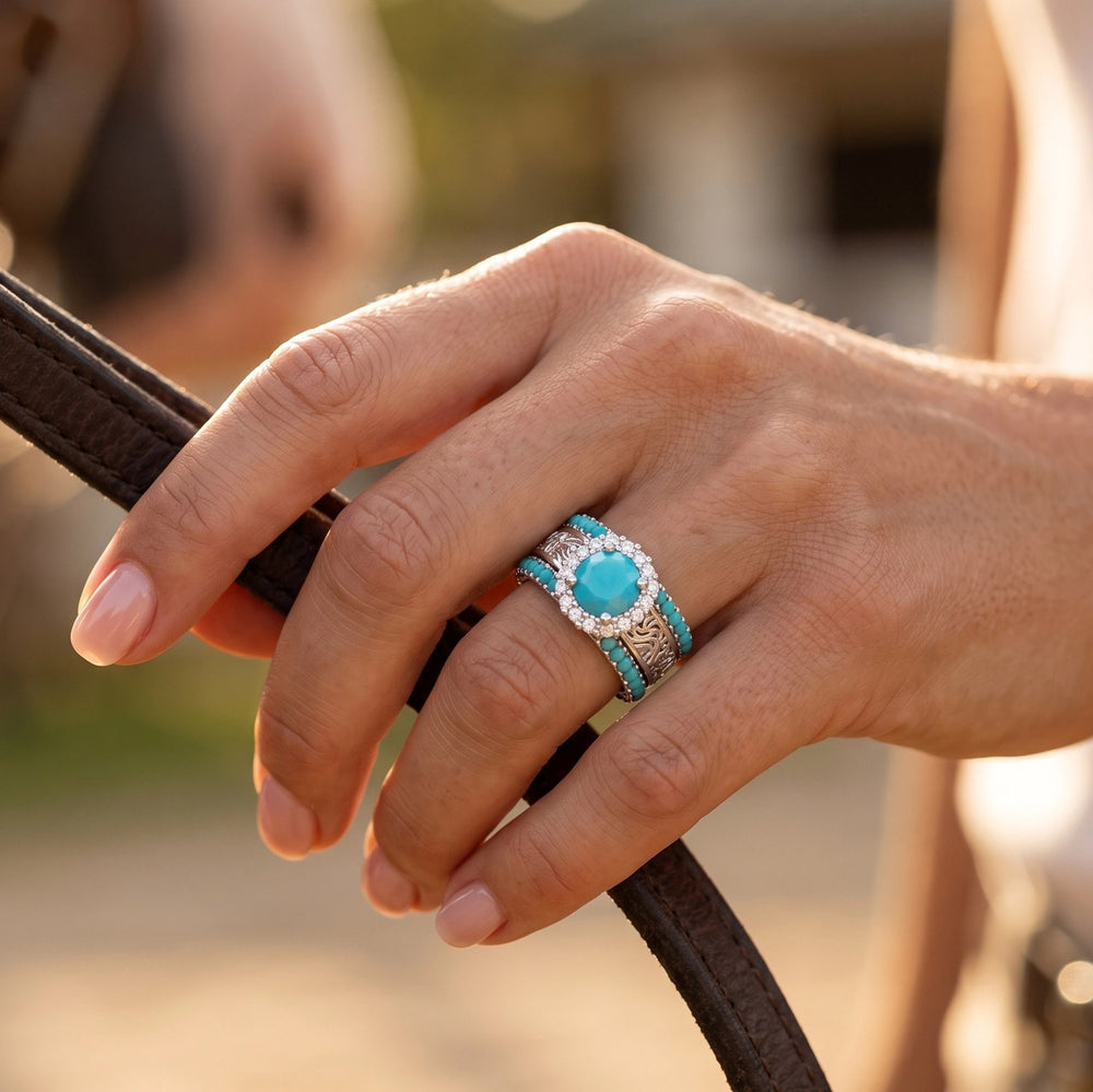Desert Starpath Ring Set - Turquoise Center
