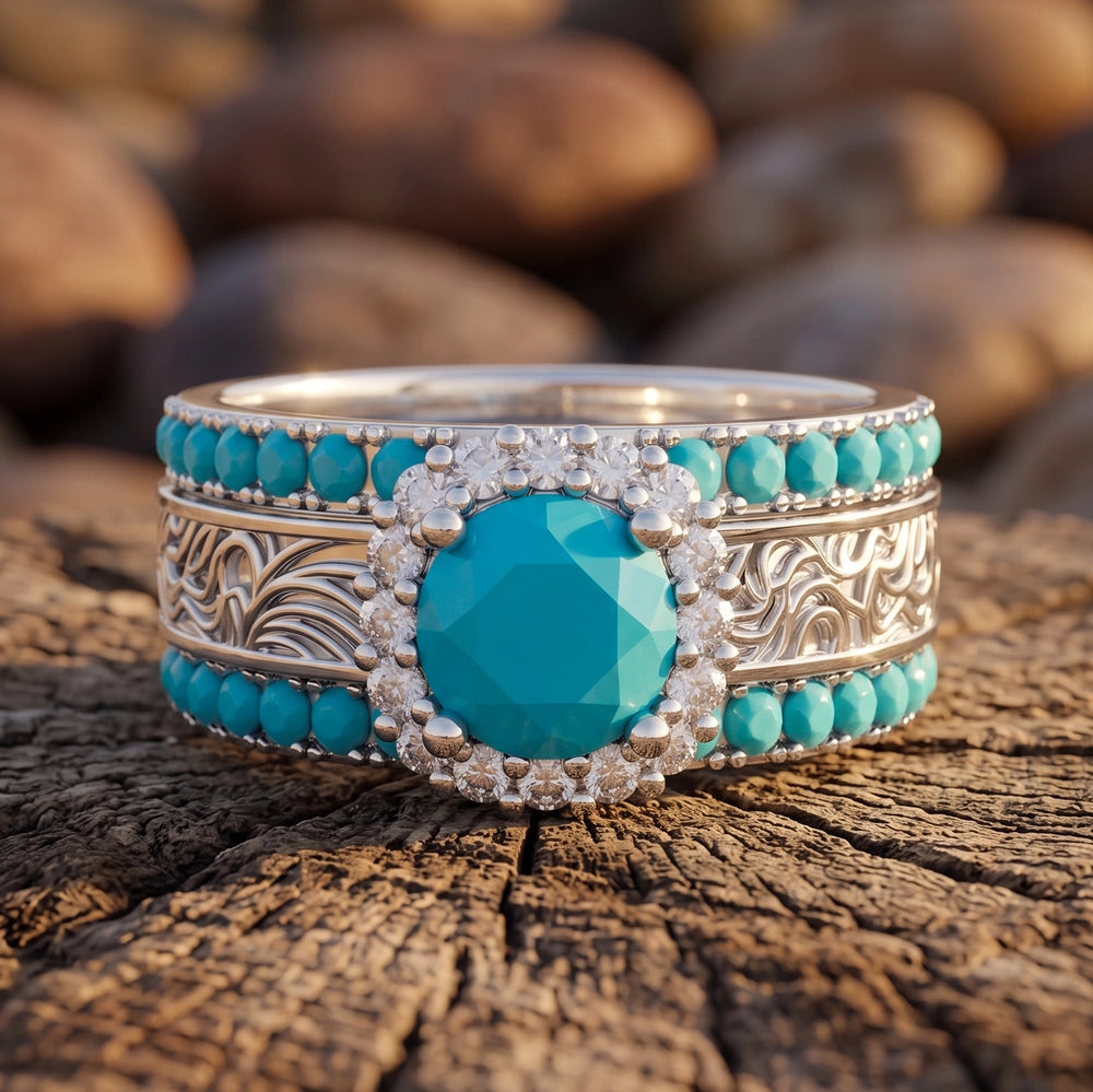Desert Starpath Ring Set - Turquoise Center