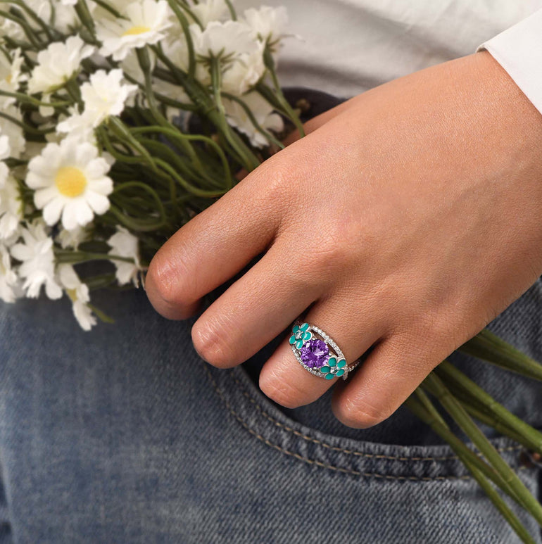 Isprepleteni cvjetni prsten - Akvamarin