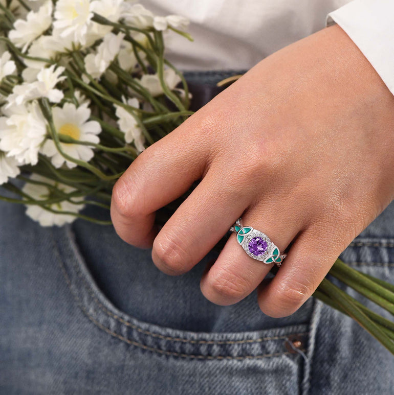 Interwoven Lucky Leaf Ring - Amethyst
