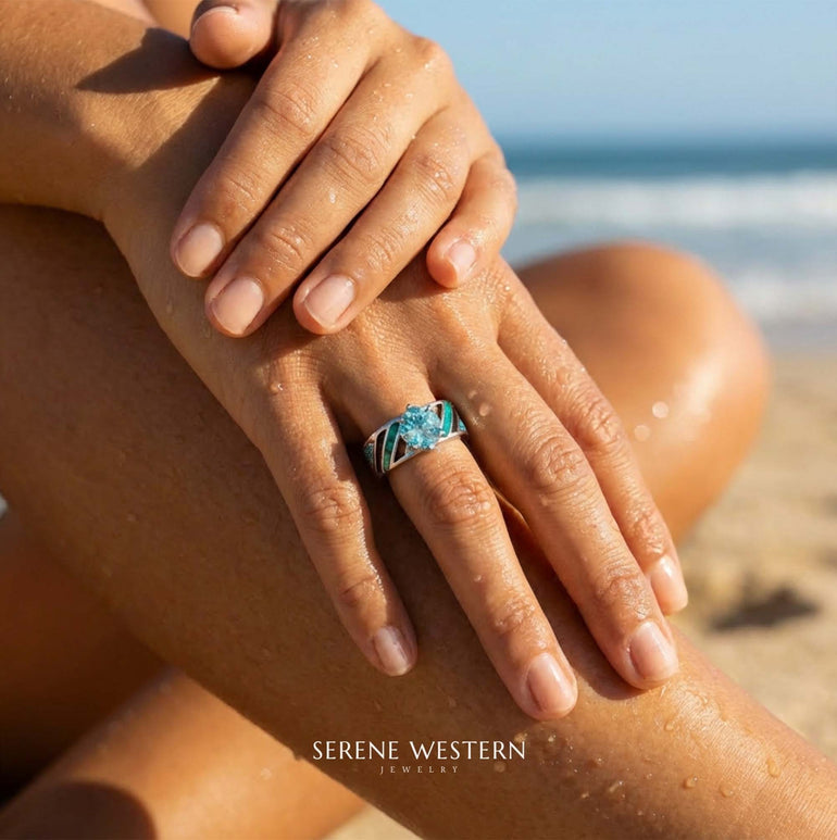 Aurora Veil Ring - Aquamarine - Serene Western