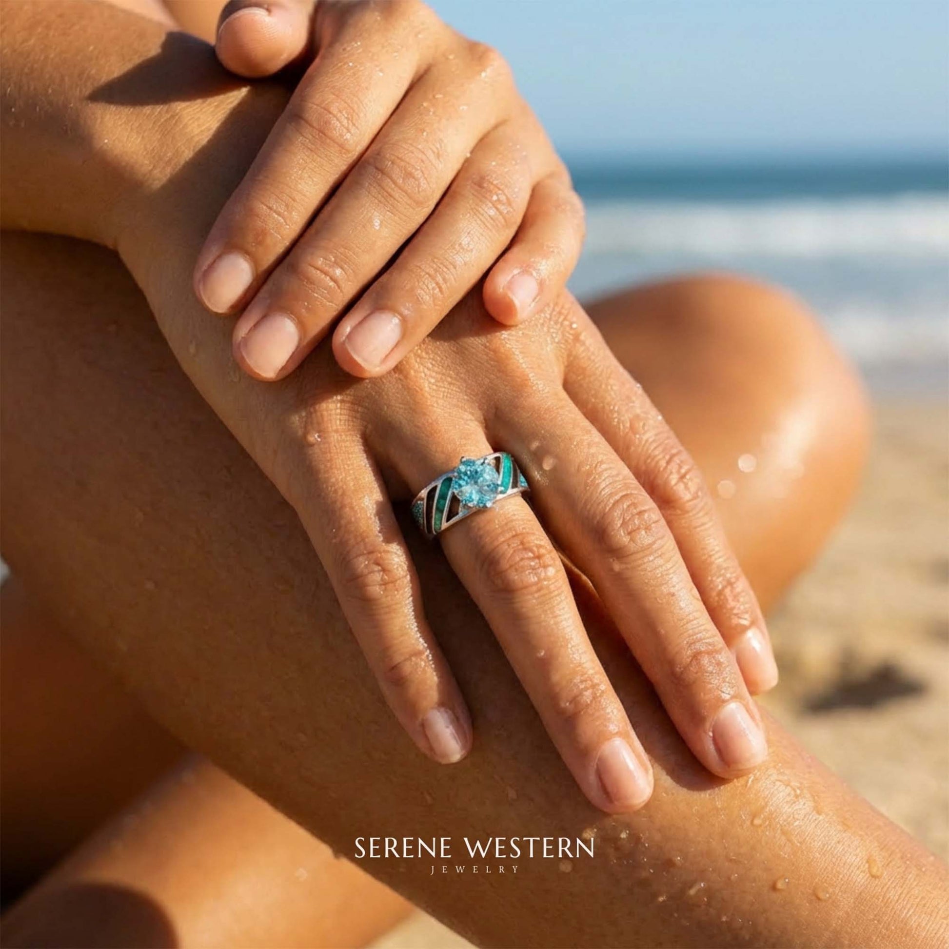 Aurora Veil Ring - Aquamarine - Serene Western
