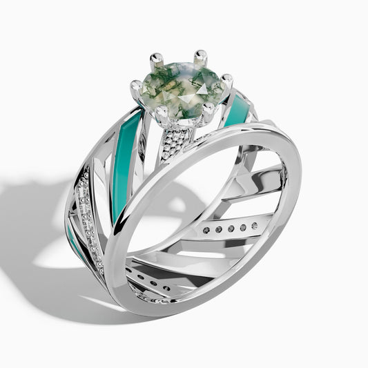 Aurora Veil Ring - Moss Agate - Serene Western