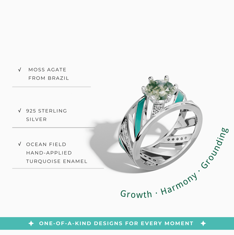 Aurora Veil Ring - Moss Agate - Serene Western