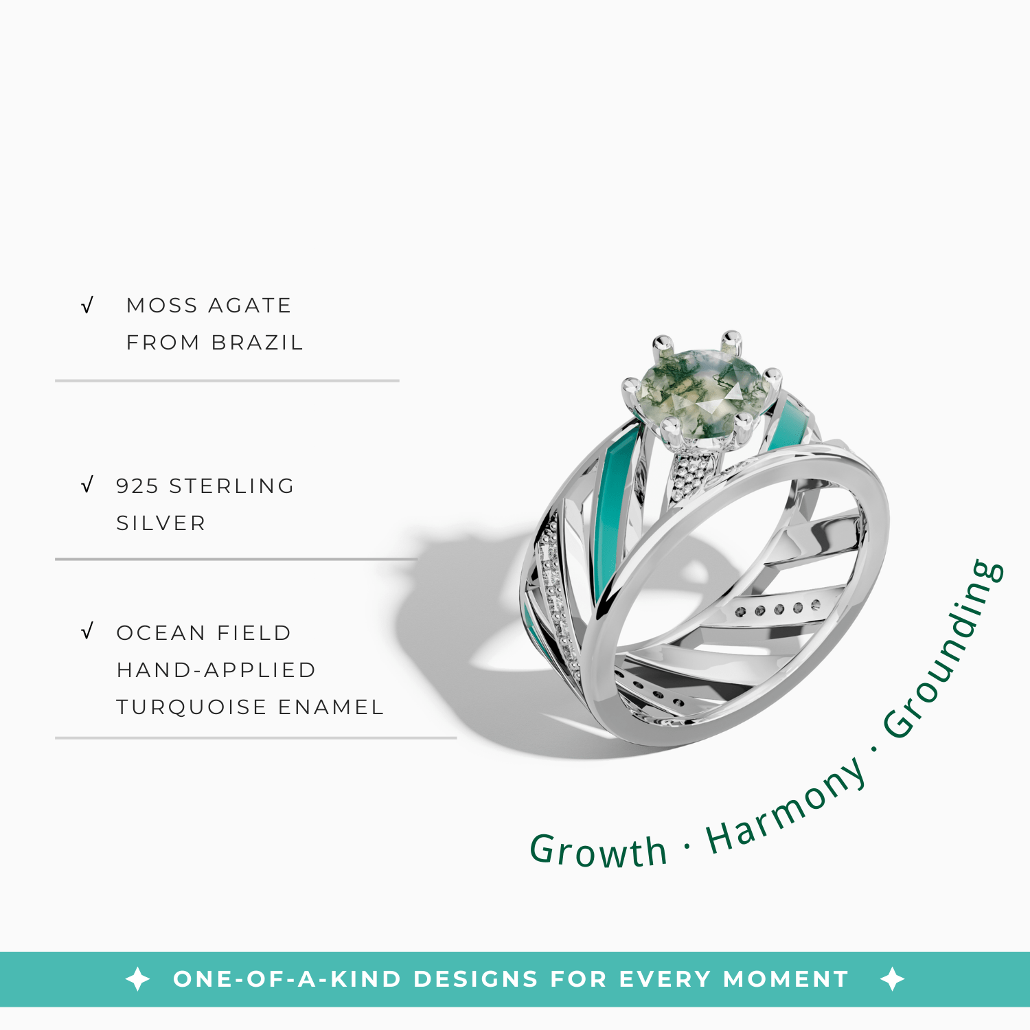 Aurora Veil Ring - Moss Agate - Serene Western