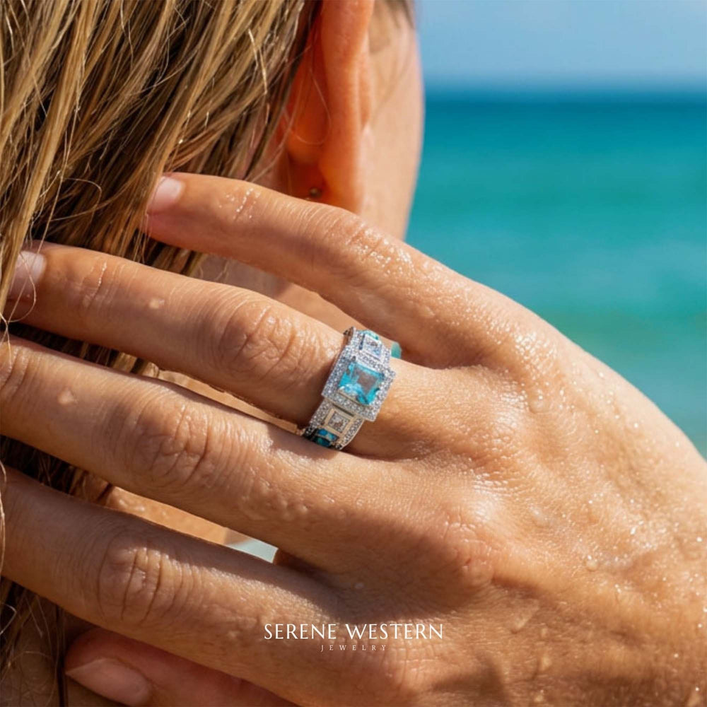 Azure Lighthouse Ring - Aquamarine - Serene Western