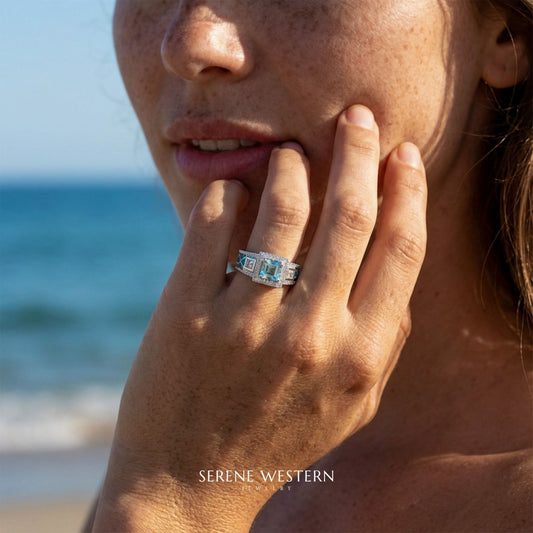 Azure Lighthouse Ring - Aquamarine - Serene Western
