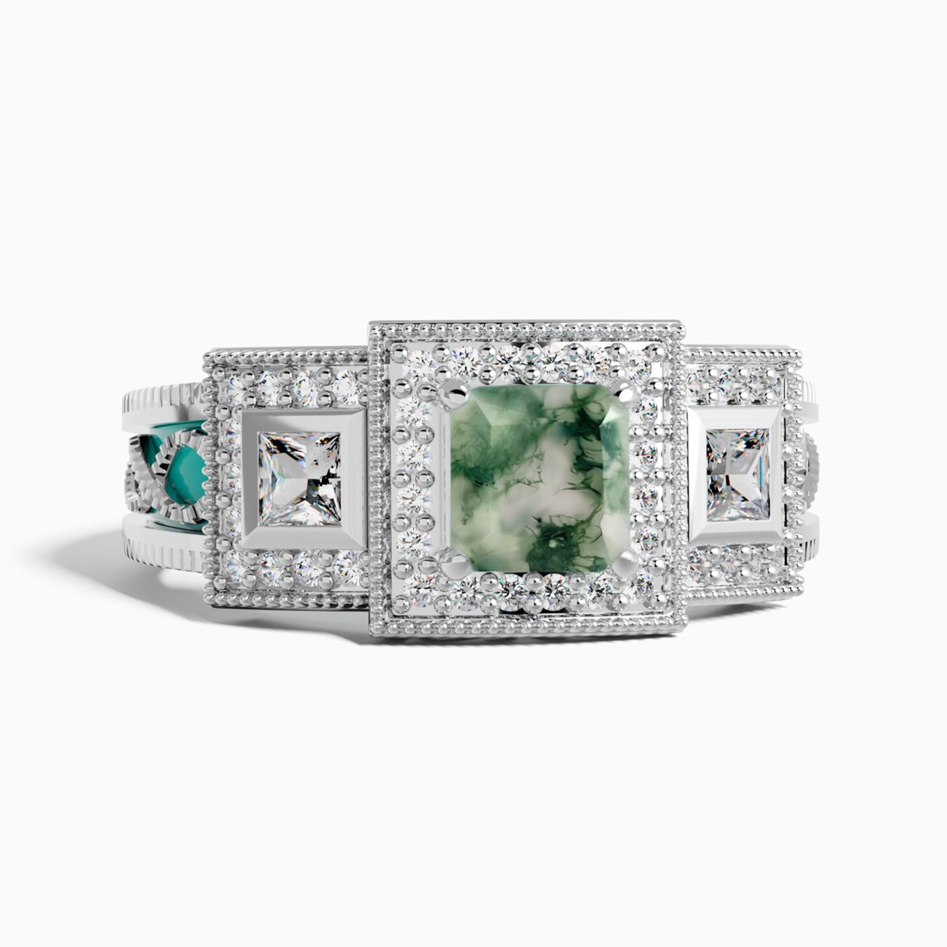 Azure Lighthouse Ring - Moss Agate - Serene Western