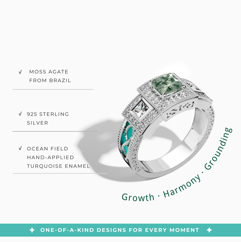 Azure Lighthouse Ring - Moss Agate - Serene Western