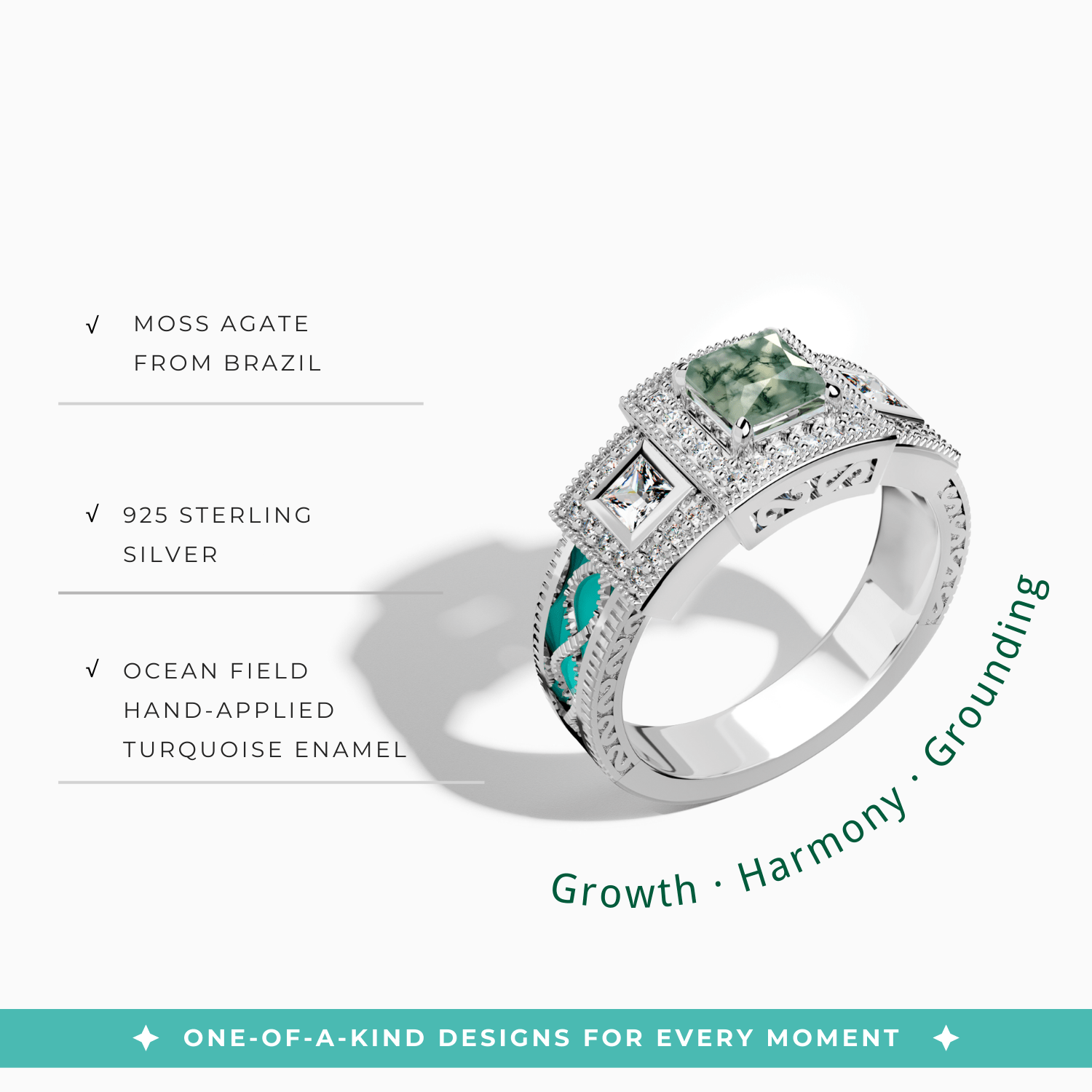 Azure Lighthouse Ring - Moss Agate - Serene Western