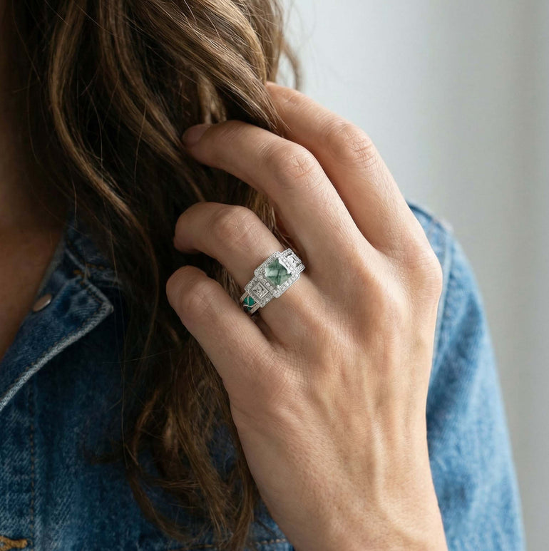 Azure Lighthouse Ring - Moss Agate - Serene Western
