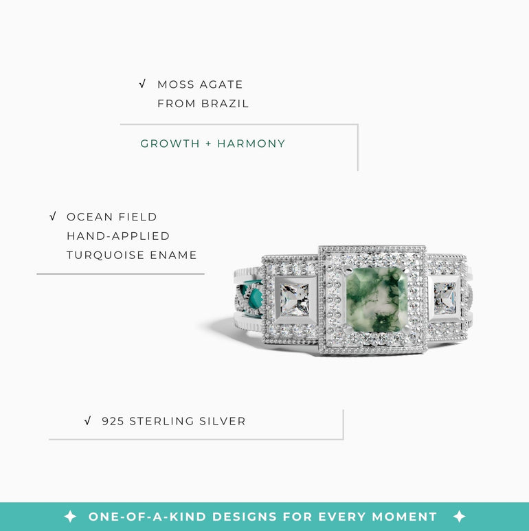 Azure Lighthouse Ring - Moss Agate - Serene Western