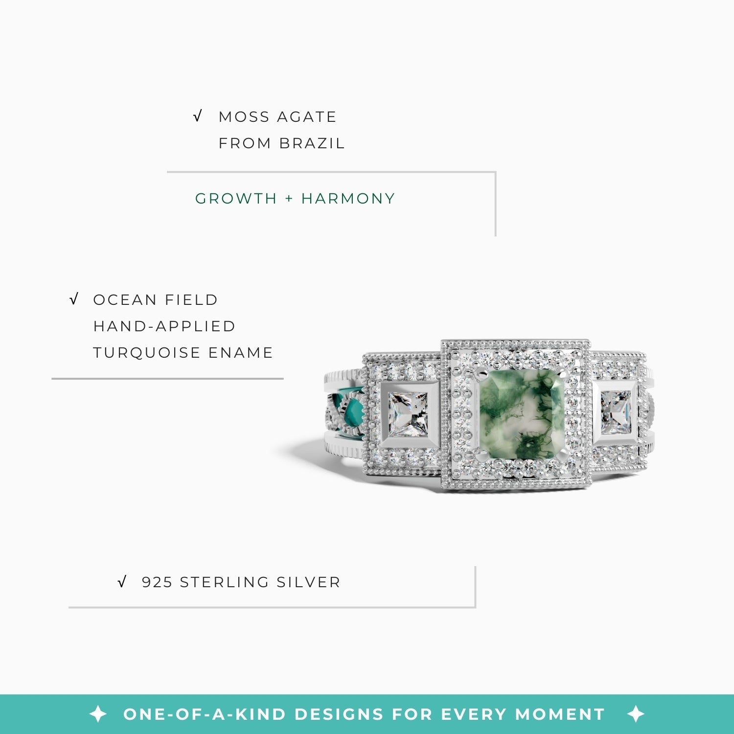 Azure Lighthouse Ring - Moss Agate - Serene Western