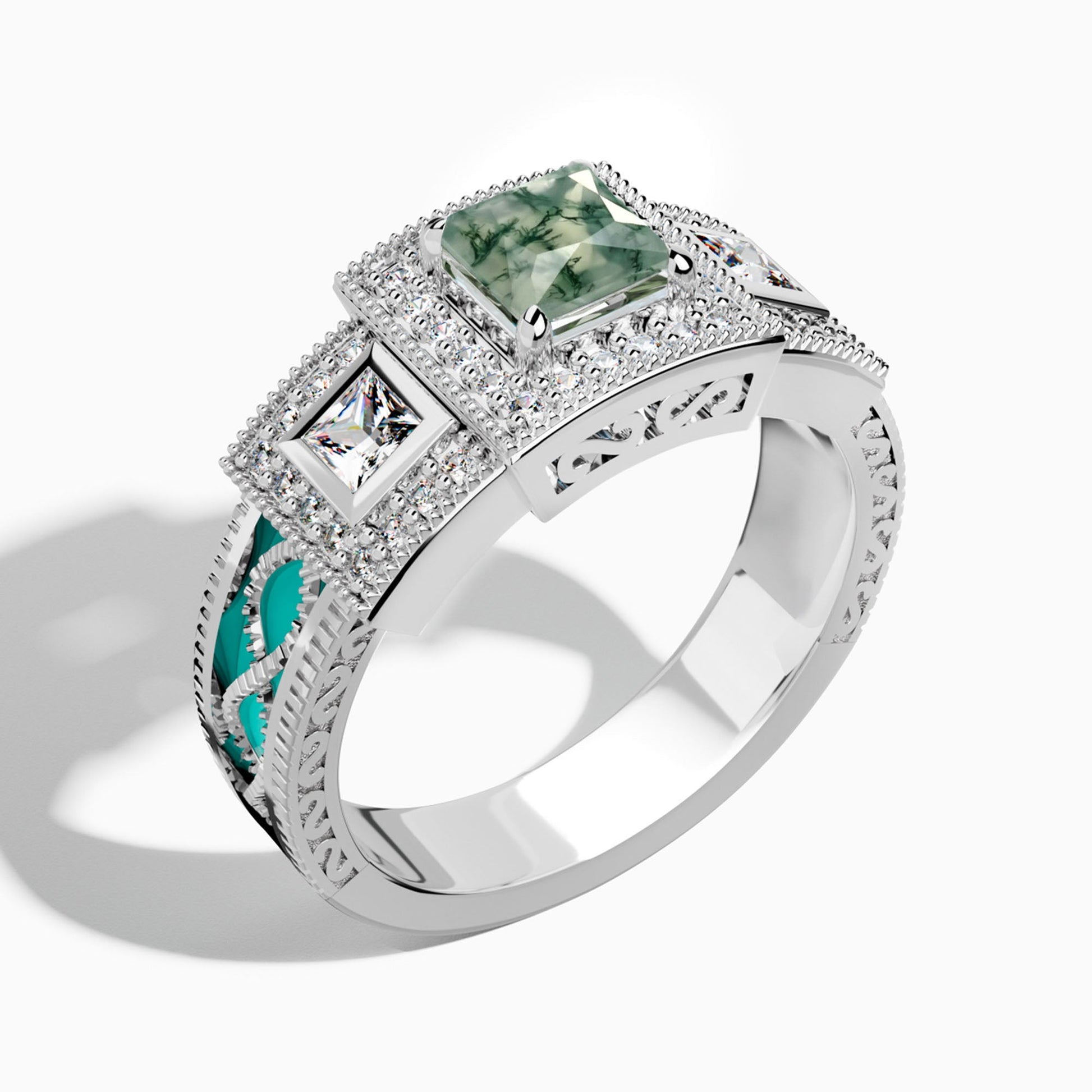 Azure Lighthouse Ring - Moss Agate - Serene Western