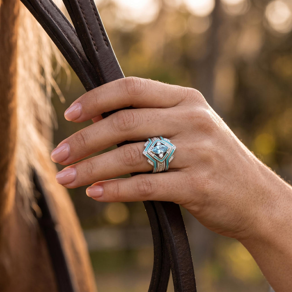 Azure Mesa Shield Ring - Aquamarine - Serene Western
