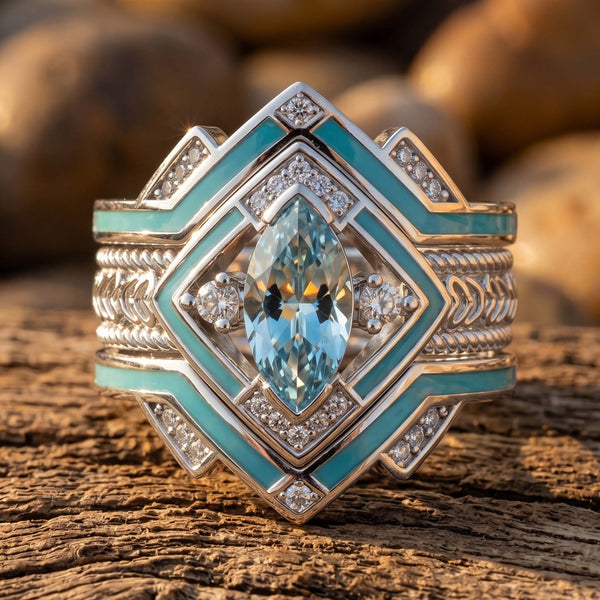 Azure Mesa Shield Ring - Aquamarine