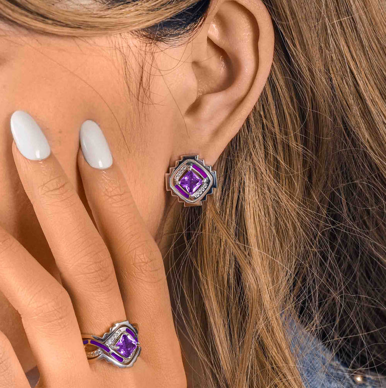 Cascading Ridges Earrings - Amethyst - Serene Western