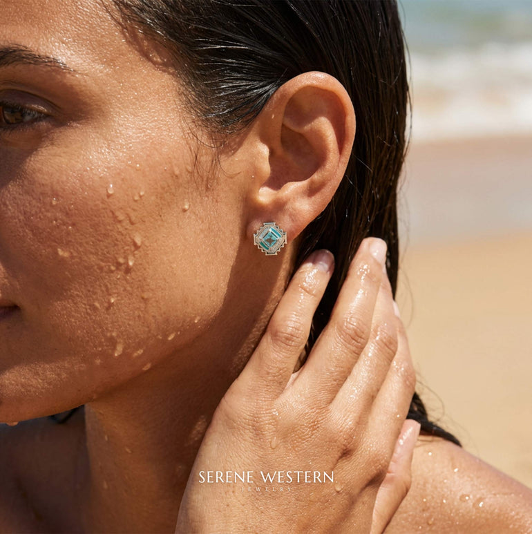 Cascading Ridges Earrings - Aquamarine - Serene Western