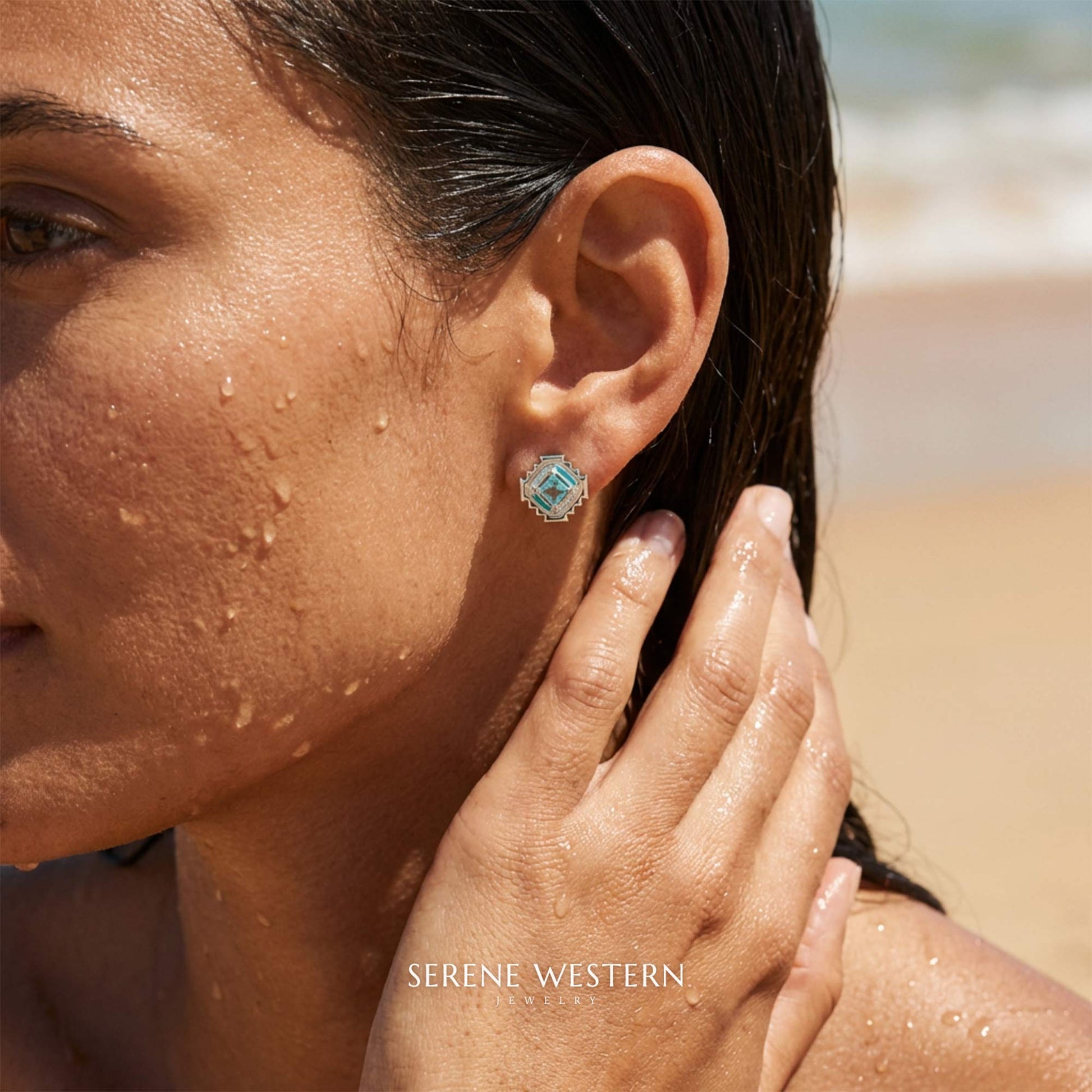 Cascading Ridges Earrings - Aquamarine - Serene Western
