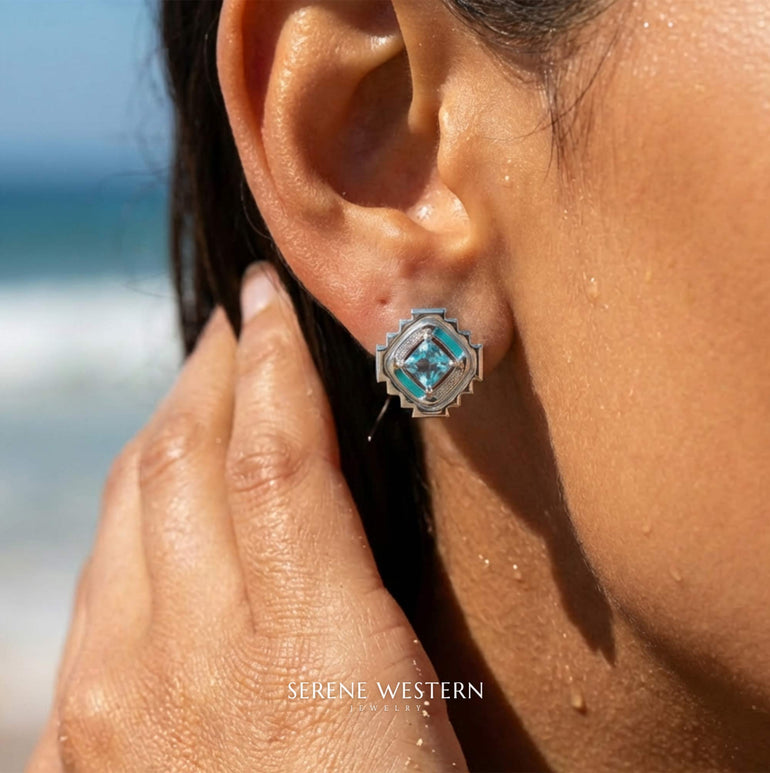 Cascading Ridges Earrings - Aquamarine - Serene Western
