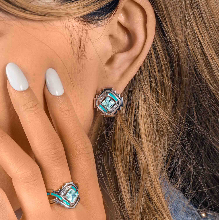 Cascading Ridges Earrings - Aquamarine - Serene Western