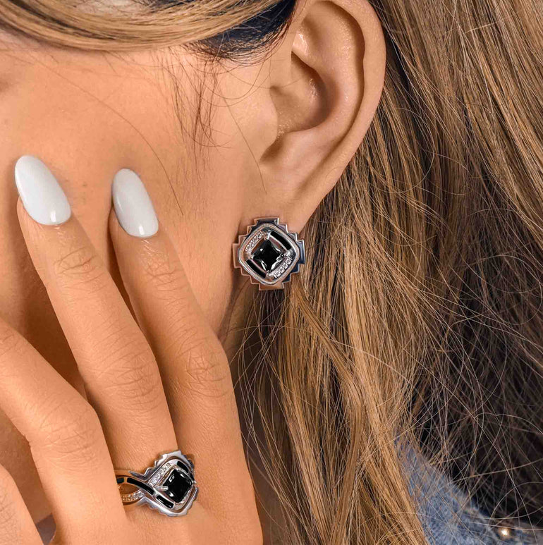 Cascading Ridges Earrings - Black Onyx - Serene Western