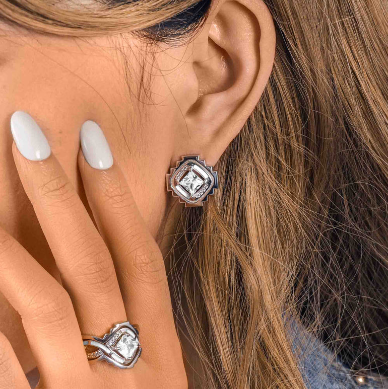 Cascading Ridges Earrings - Moissanite - Serene Western