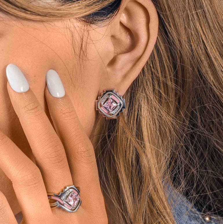 Cascading Ridges Earrings - Rose Quartz - Serene Western