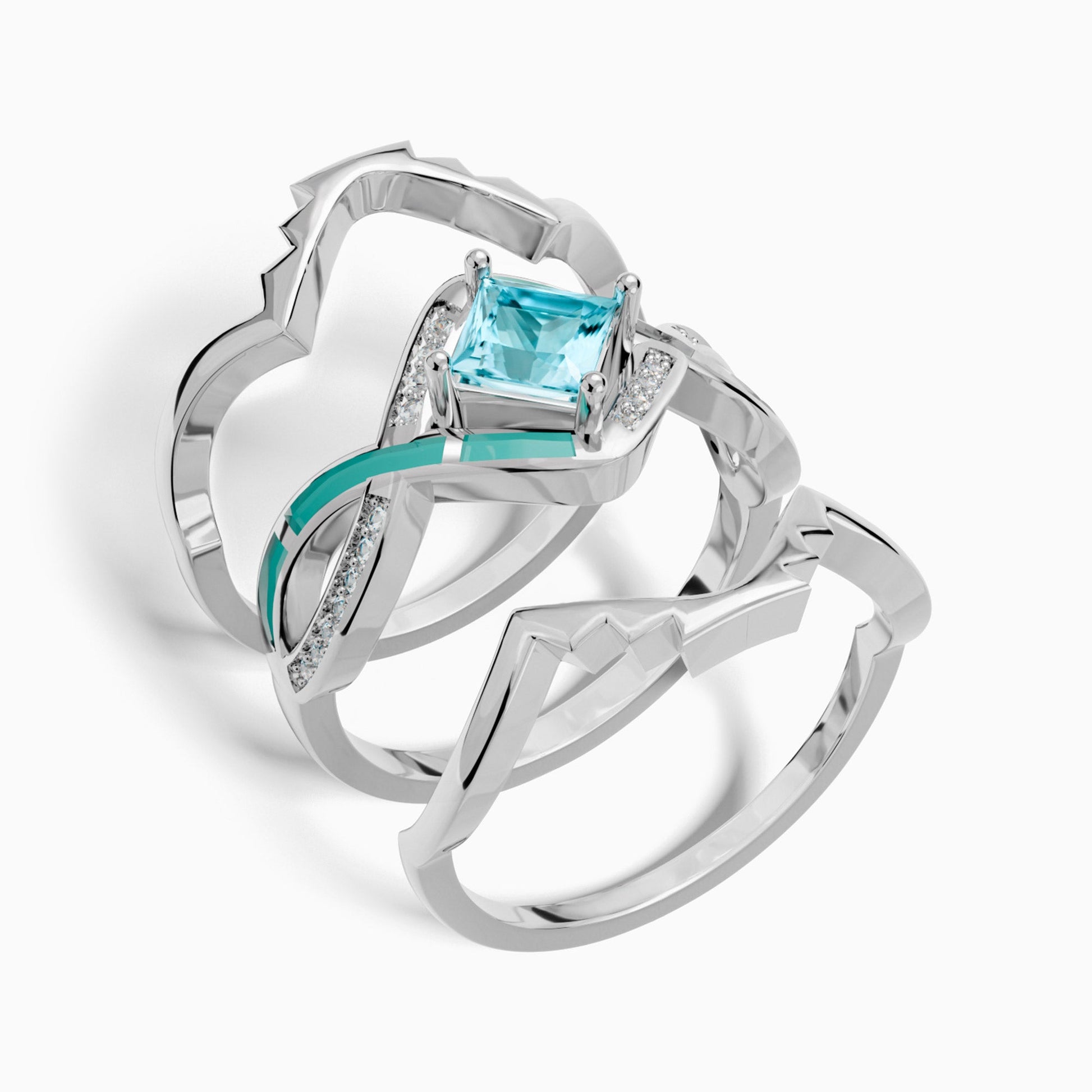 Cascading Ridges Ring - Aquamarine - Serene Western
