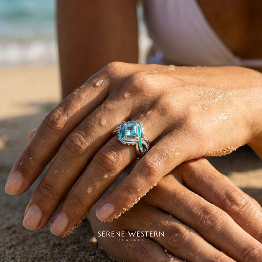 Cascading Ridges Ring - Aquamarine - Serene Western