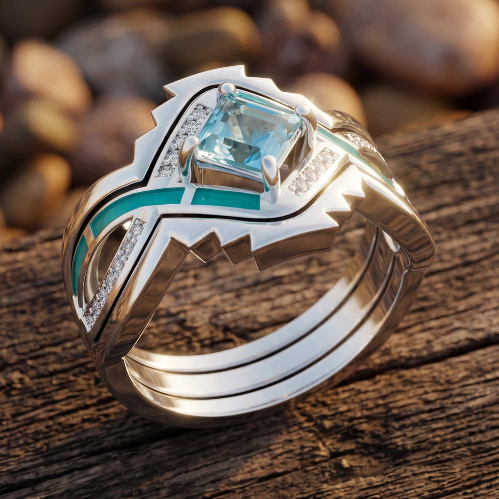 Cascading Ridges Ring - Aquamarine - Serene Western