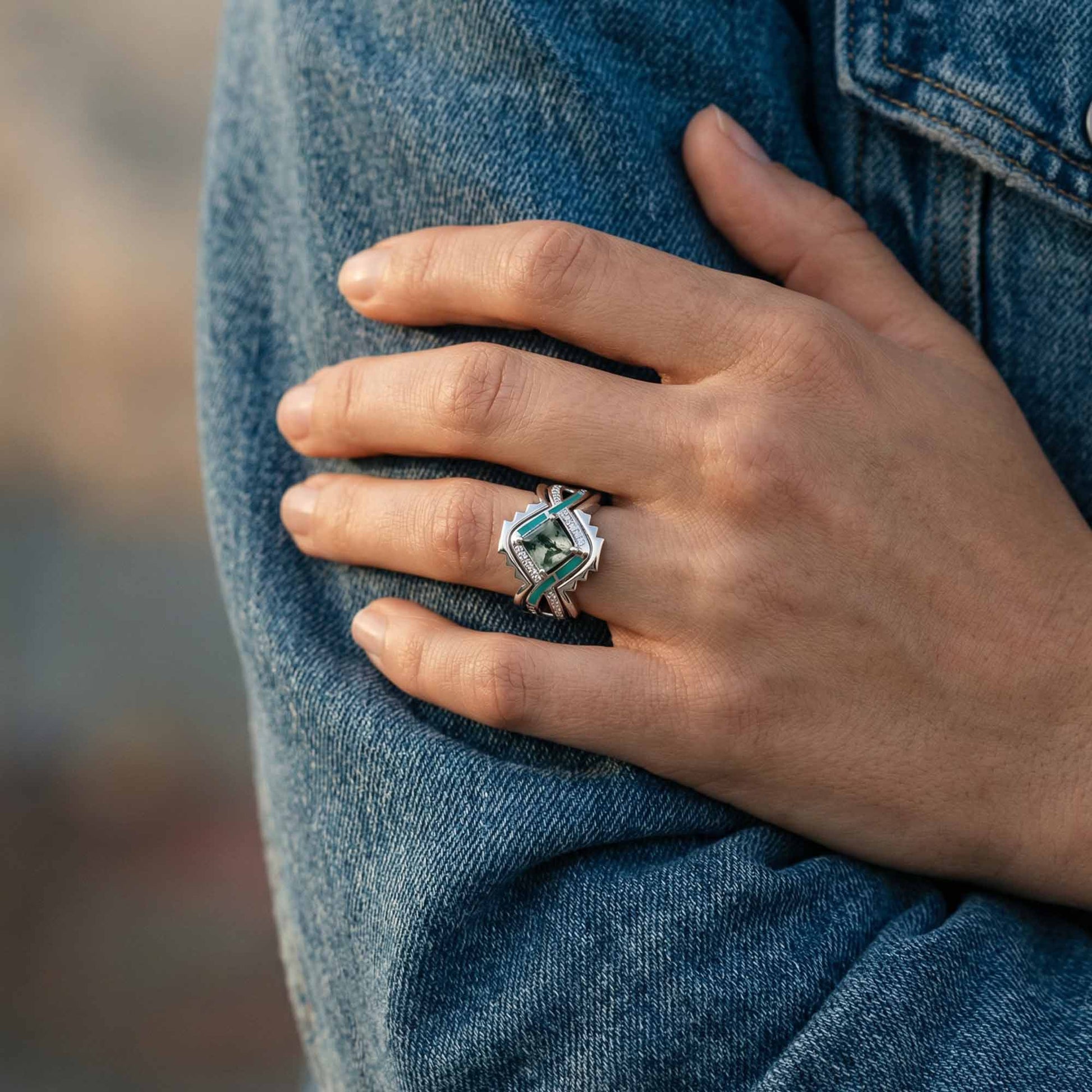 Cascading Ridges Ring - Moss Agate - Serene Western
